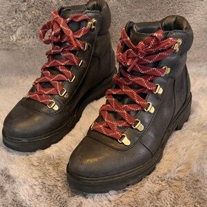 Sorel Black Combat Boots with Red Laces